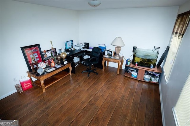 4041 Smithfield Trl, Ellenwood, GA 30294 - office area featuring dark wood finished floors