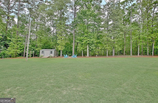view of yard with a storage shed and an outbuilding