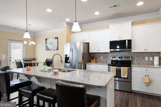 406 Crescent Woode Dr, Dallas, GA 30157 - kitchen with visible vents, a sink, white cabinetry, and appliances with stainless steel finishes