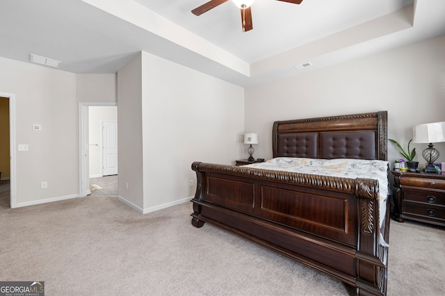 406 Crescent Woode Dr, Dallas, GA 30157 - bedroom with baseboards, visible vents, light carpet, and ceiling fan