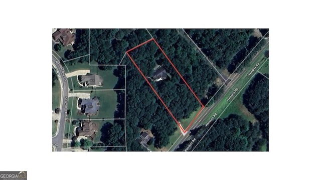 5755 Hendrix Rd, Cumming, GA 30040 - aerial overview of property's location featuring property parcel outlined