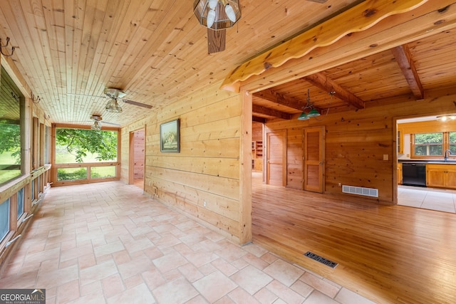 966 Wahoo Creek Rd, Murrayville, GA 30564 - interior space with wooden ceiling, plenty of natural light, wood walls, and visible vents