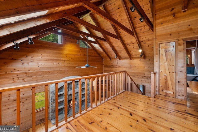 966 Wahoo Creek Rd, Murrayville, GA 30564 - bonus room featuring wooden ceiling, vaulted ceiling with beams, wood-type flooring, and wood walls