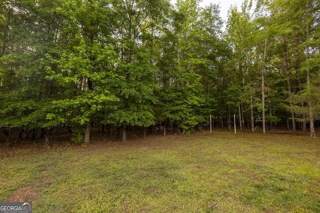 view of yard with a forest view