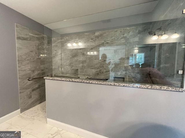 154 Pope Paul Path, Dallas, GA 30132 - full bathroom featuring marble finish flooring, a walk in shower, and baseboards