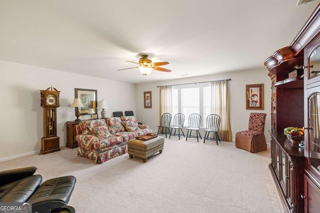 6408 Autumn Crest Ln, Hoschton, GA 30548 - living room with light colored carpet and ceiling fan