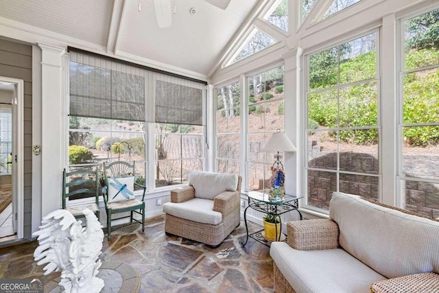6408 Autumn Crest Ln, Hoschton, GA 30548 - sunroom / solarium with healthy amount of natural light, ceiling fan, and vaulted ceiling