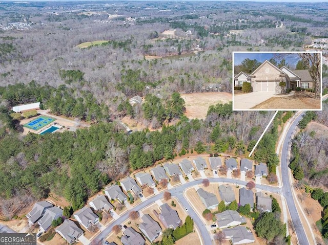 6408 Autumn Crest Ln, Hoschton, GA 30548 - aerial view of property's location with a heavily wooded area and nearby suburban area