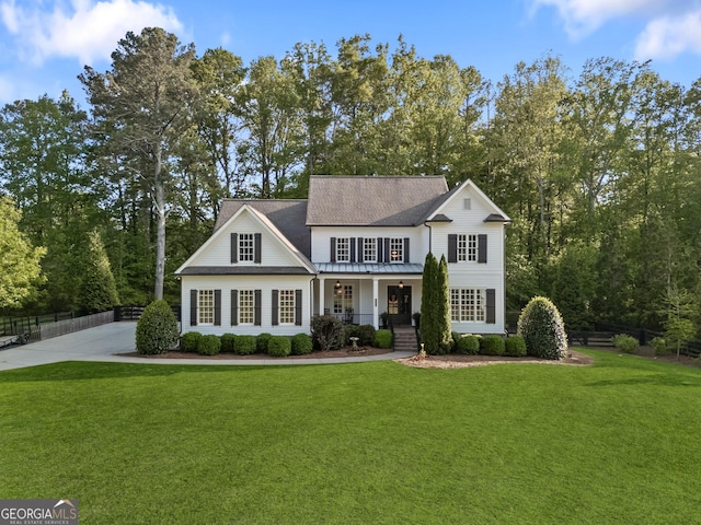 15626 Birmingham Hwy, Milton, GA 30004 - view of front of home with covered porch, fence, a shingled roof, and a front lawn