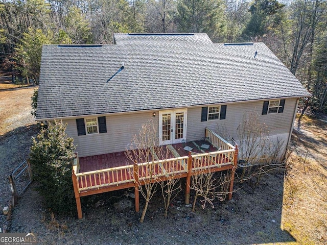 220 Yellowbird Trl Unit 40, Blue Ridge, GA 30513 - back of property with a deck, french doors, and roof with shingles