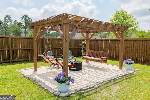 view of patio / terrace with a fenced backyard and a pergola