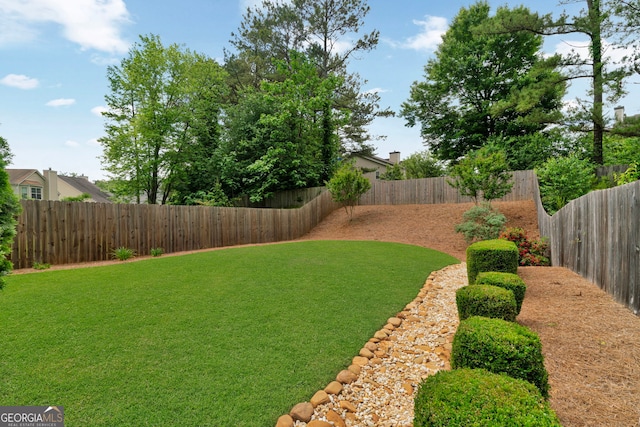 view of yard featuring a fenced backyard