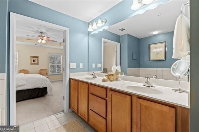 441 Mountain View Ln, Woodstock, GA 30188 - full bath featuring a sink, tile patterned flooring, double vanity, and visible vents