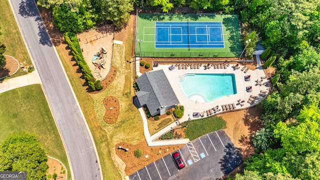 bird's eye view of a pool