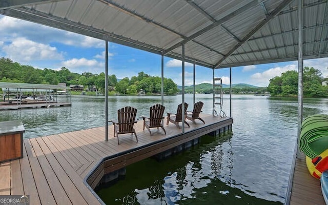 dock area with a water view