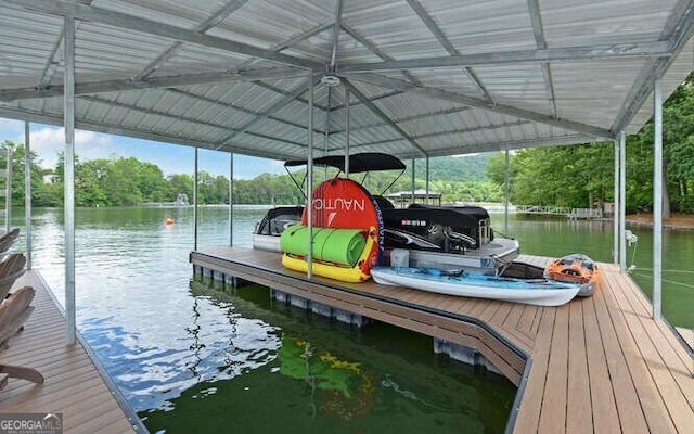 view of dock with a water view