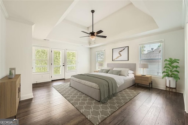 632 Warren Ave, Scottdale, GA 30079 - bedroom featuring dark wood-type flooring, baseboards, and a raised ceiling