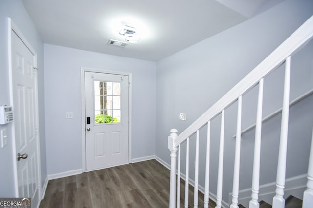 2201 Landing Walk Dr, Duluth, GA 30097 - entrance foyer featuring stairway, baseboards, wood finished floors, and visible vents