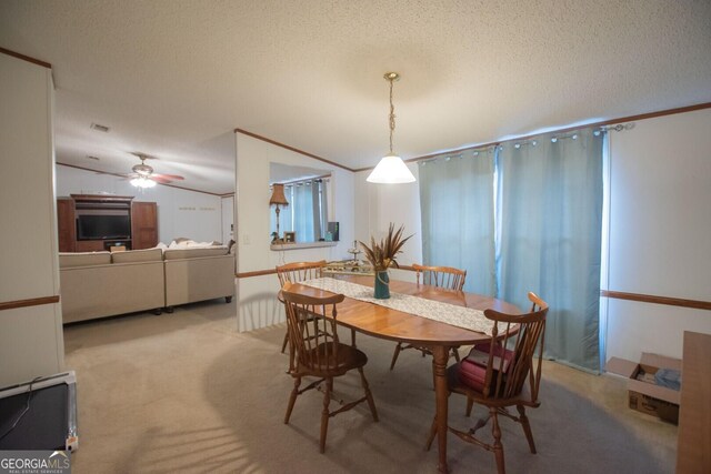 657 Reynolds Rd, Folkston, GA 31537 - carpeted dining room featuring a ceiling fan, a textured ceiling, and vaulted ceiling