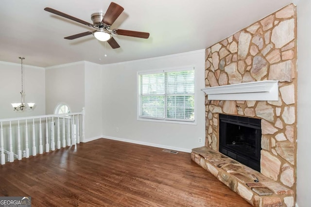 2636 Suzanne Ln, Acworth, GA 30102 - unfurnished living room with baseboards, visible vents, ornamental molding, and wood finished floors