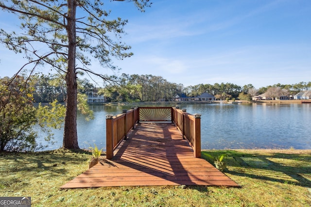 dock area with a water view