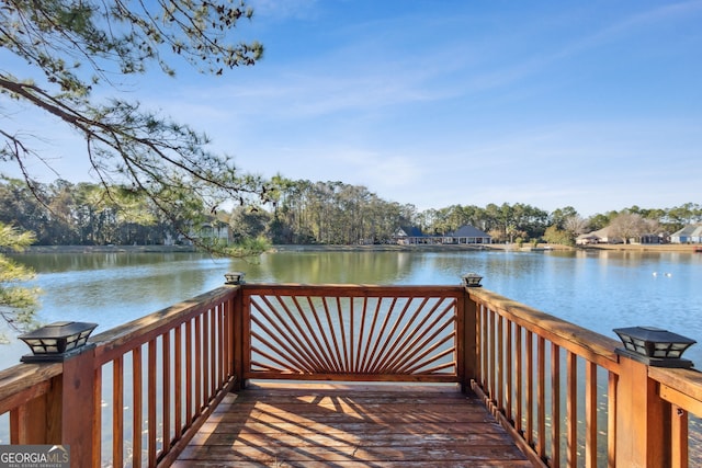 view of dock with a water view