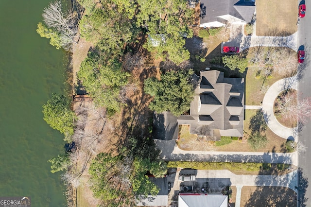 bird's eye view featuring a water view