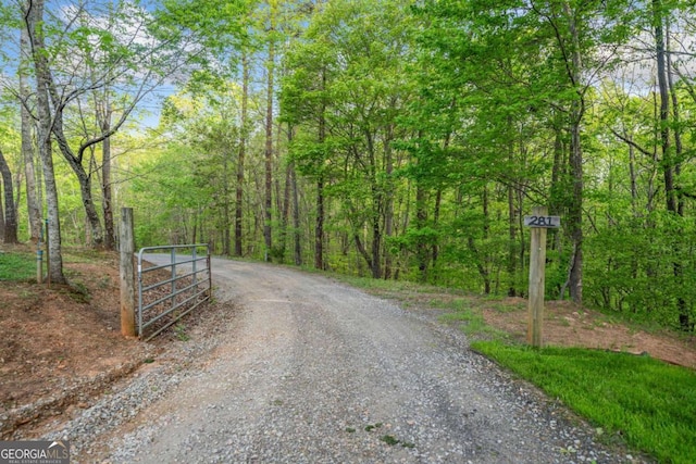 281 Abbott Dr, Canton, GA 30114 - view of dirt / gravel road featuring a forest view and a gate