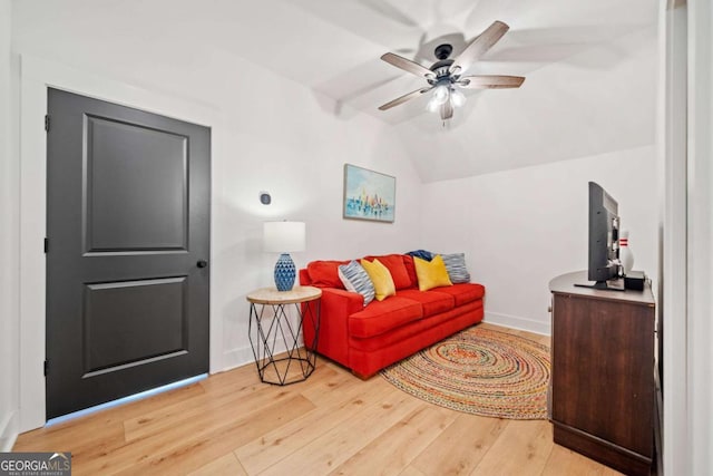 281 Abbott Dr, Canton, GA 30114 - sitting room featuring lofted ceiling, wood finished floors, a ceiling fan, and baseboards