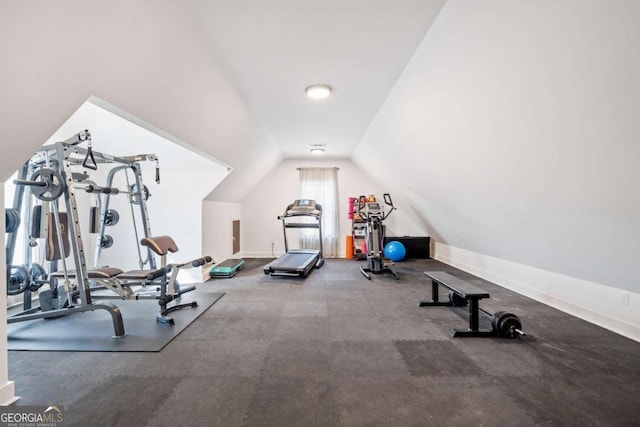 281 Abbott Dr, Canton, GA 30114 - workout area featuring baseboards and lofted ceiling