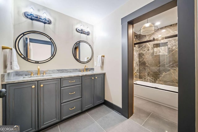 281 Abbott Dr, Canton, GA 30114 - bathroom featuring combined bath / shower with glass door, double vanity, tile patterned flooring, and baseboards