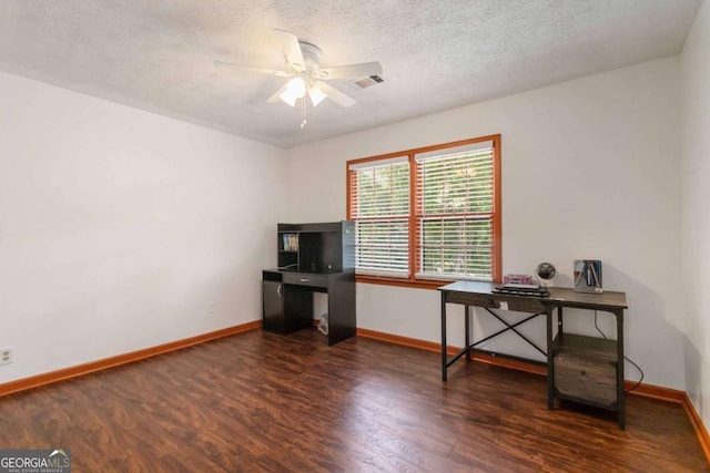 5152 Clearwater Dr, Stone Mountain, GA 30087 - office area featuring baseboards, ceiling fan, wood finished floors, and visible vents