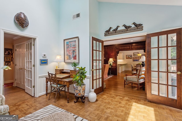 4584 E Conway Dr, Atlanta, GA 30327 - interior space featuring french doors, baseboards, and a high ceiling