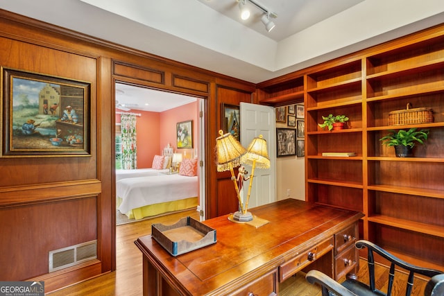 4584 E Conway Dr, Atlanta, GA 30327 - home office with visible vents, wood finished floors, and track lighting