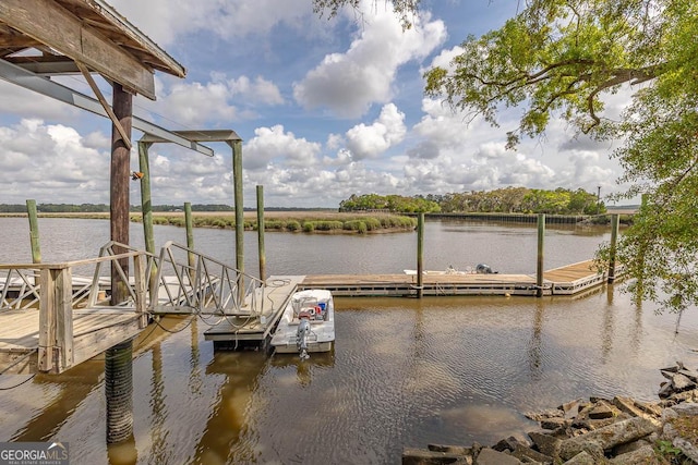 dock area with a water view
