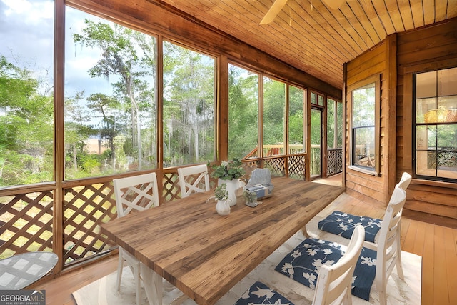 sunroom featuring plenty of natural light and a ceiling fan