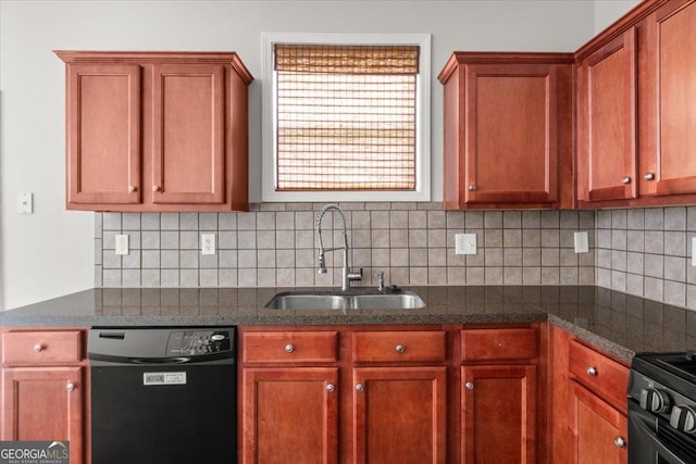145 Redsage Rdg, Atlanta, GA 30349 - kitchen featuring black appliances, a sink, tasteful backsplash, and brown cabinetry