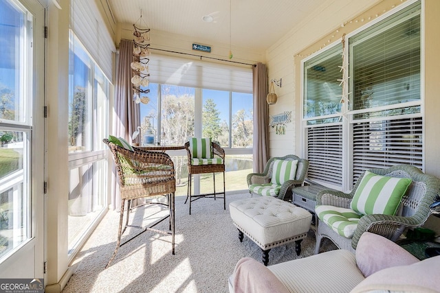 sunroom with carpet floors