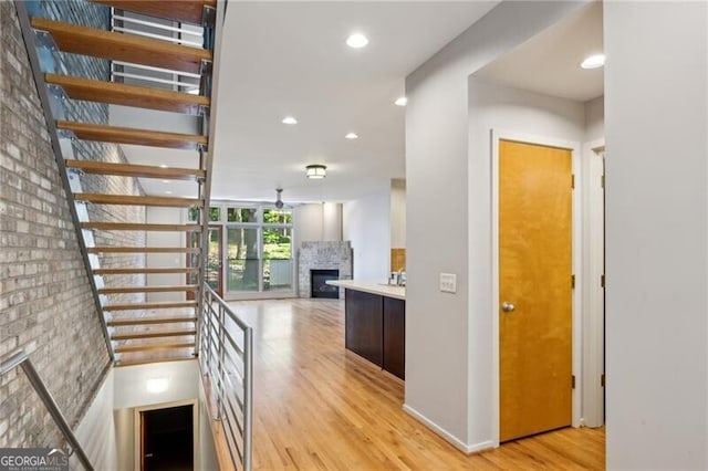 1294 Fernwood Cir NE, Brookhaven, GA 30319 - corridor with stairs, recessed lighting, and light wood-style flooring