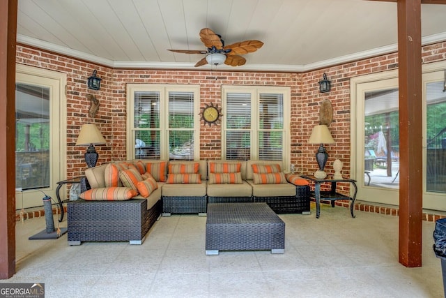 exterior space with a ceiling fan and an outdoor hangout area