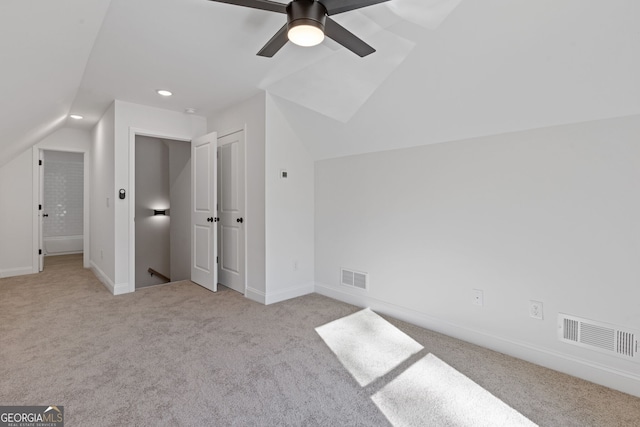 1488 Campbell Rd, Covington, GA 30014 - additional living space with visible vents, carpet, ceiling fan, and lofted ceiling