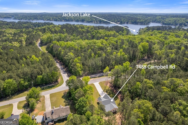 1488 Campbell Rd, Covington, GA 30014 - drone / aerial view featuring a forest view and a water view
