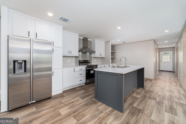 92 Wood Duck Ln, Folkston, GA 31537 - kitchen with wall chimney range hood, appliances with stainless steel finishes, white cabinets, and a sink