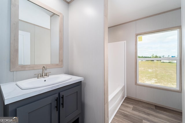 92 Wood Duck Ln, Folkston, GA 31537 - bathroom with vanity, a tub to relax in, and wood finished floors