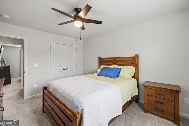 181 Sweet Briar Way, Homer, GA 30547 - bedroom with light colored carpet, a closet, and a ceiling fan