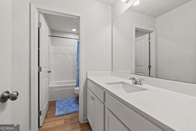 181 Sweet Briar Way, Homer, GA 30547 - bathroom featuring vanity, wood finished floors, and shower / bathtub combination with curtain