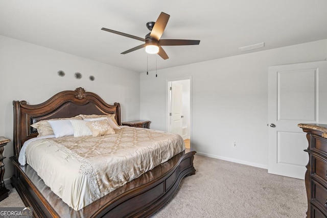 181 Sweet Briar Way, Homer, GA 30547 - bedroom with light colored carpet, connected bathroom, and a ceiling fan