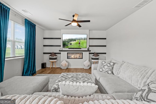 181 Sweet Briar Way, Homer, GA 30547 - living room with ceiling fan, wood finished floors, and a glass covered fireplace