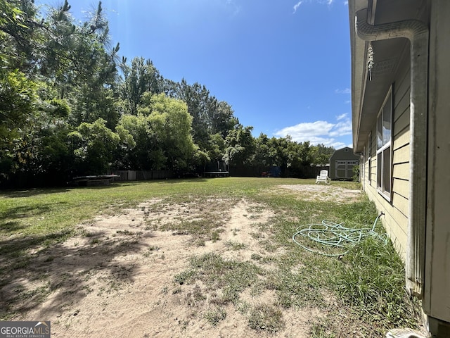 view of yard with a shed and an outbuilding