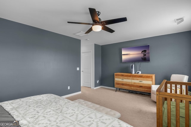 234 Lakepointe Dr, Savannah, GA 31407 - carpeted bedroom with baseboards, a ceiling fan, and visible vents